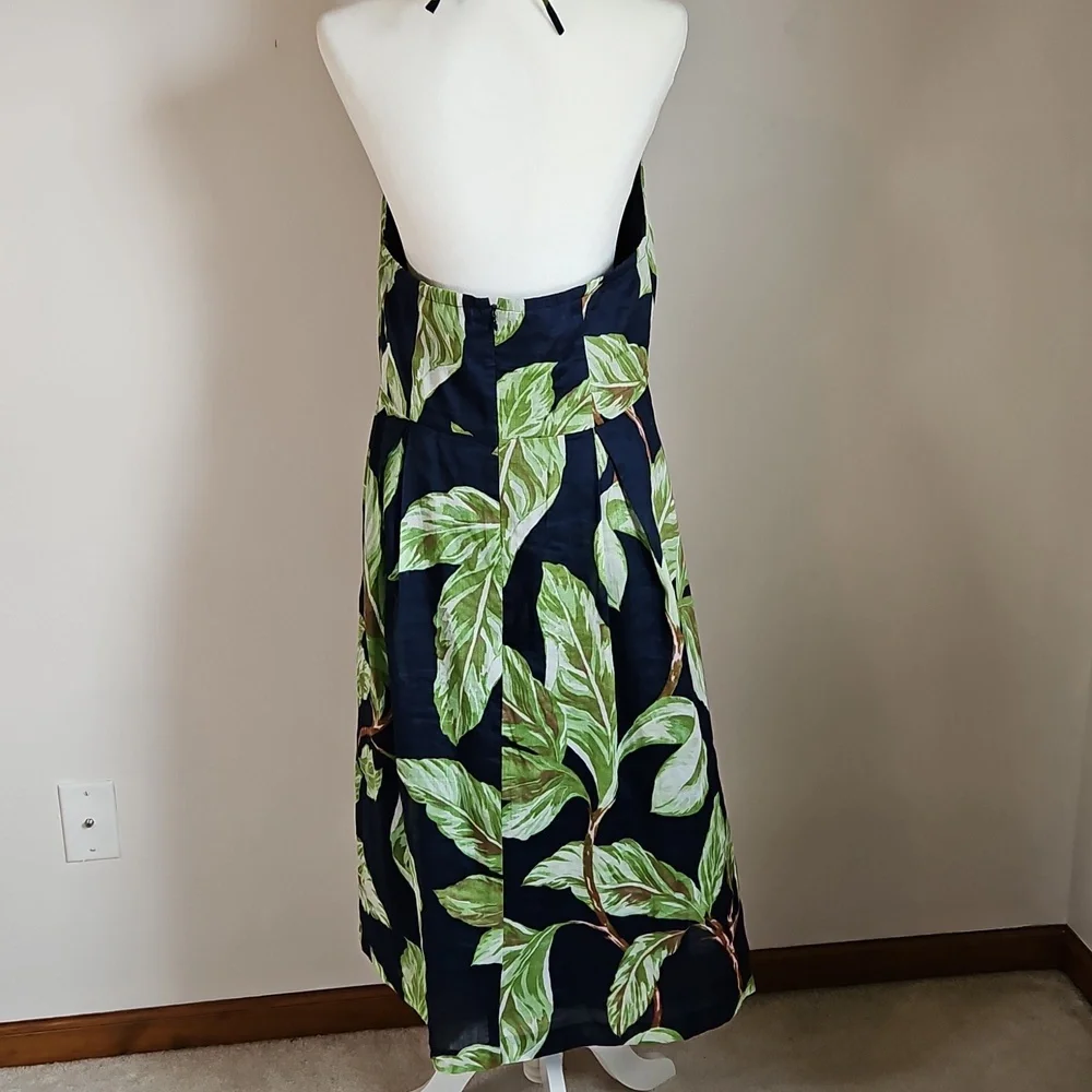 Ann Taylor Factory 14P Amalfi Palm Tropical Midi Halter Dress Cruise Resortwear - Picture 2 of 9